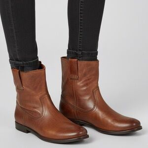 FRYE Anna Shortie Cognac Leather Ankle Boots Size 7.5M